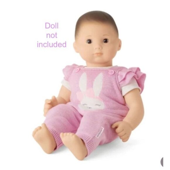 NIB American Girl Bitty Baby Pink Bunny Overalls Set NRFB - Picture 4 of 5